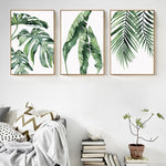 Watercolor Green Leaves Canvas Wall Art